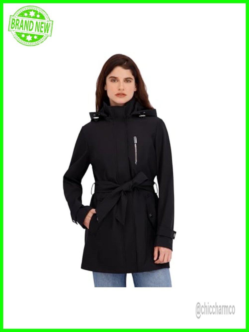 Nautica Women's Bonded Rain Jacket with Belt – Water-Resistant, Wind-Resistant